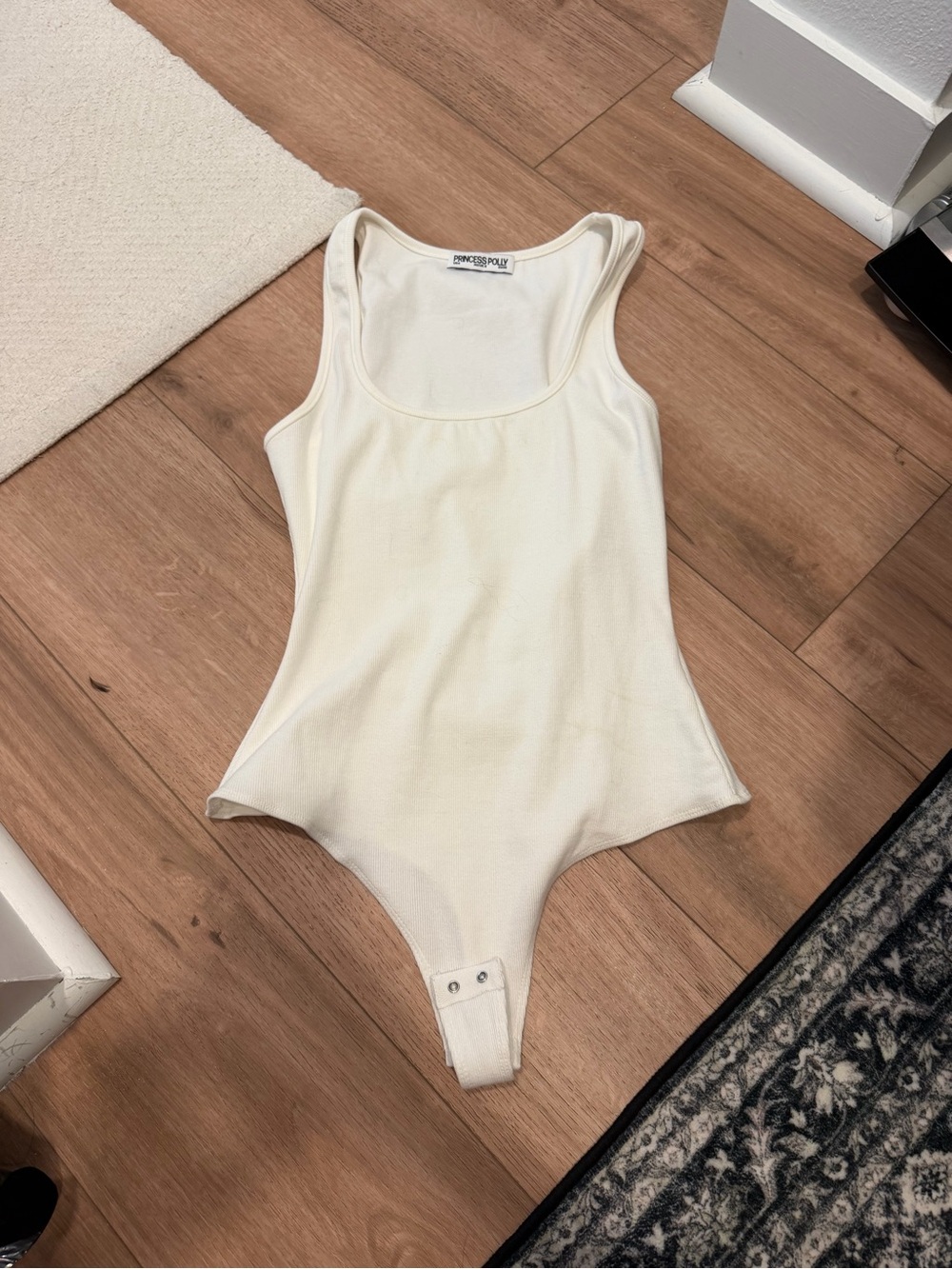 Princess Polly Cream Ribbed Tank Bodysuit